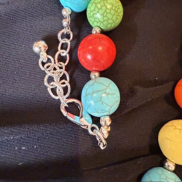 NWT Multicolor Mother of Pearl See Bead Tassel Statement Necklace and Earrings - Picture 6 of 10